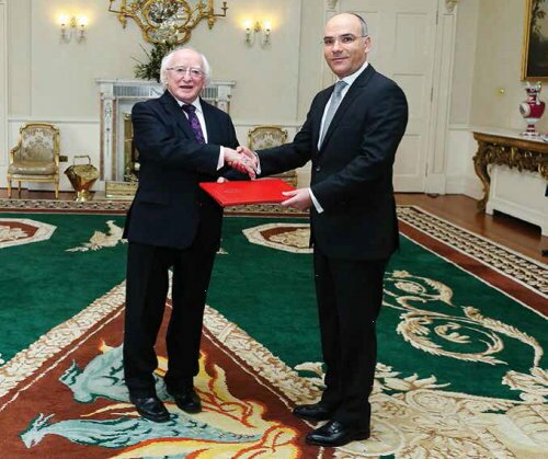 Tunisian Ambassador HE Nabil Ammar presenting his credentials to President Michael D. Higgins.